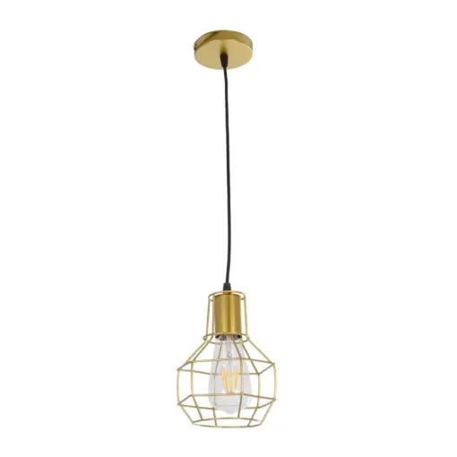 GLOBOSTAR® CAGE 00950 Vintage Κρεμαστό Φωτιστικό Οροφής με Ντουί 1 x E27 AC 220-240V IP20 - Χρυσό - Μ15 x Π15 x Y21cm - Image 3