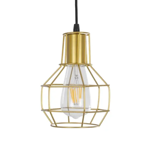 GLOBOSTAR® CAGE 00950 Vintage Κρεμαστό Φωτιστικό Οροφής με Ντουί 1 x E27 AC 220-240V IP20 - Χρυσό - Μ15 x Π15 x Y21cm - Image 4