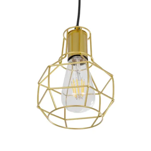 GLOBOSTAR® CAGE 00950 Vintage Κρεμαστό Φωτιστικό Οροφής με Ντουί 1 x E27 AC 220-240V IP20 - Χρυσό - Μ15 x Π15 x Y21cm - Image 5