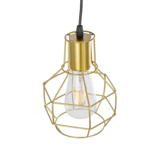 GLOBOSTAR® CAGE 00950 Vintage Κρεμαστό Φωτιστικό Οροφής με Ντουί 1 x E27 AC 220-240V IP20 - Χρυσό - Μ15 x Π15 x Y21cm - Image 6