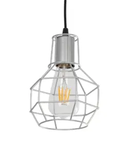 GLOBOSTAR® CAGE 00951 Vintage Κρεμαστό Φωτιστικό Οροφής με Ντουί 1 x E27 AC 220-240V IP20 - Ασημί - Μ15 x Π15 x Y21cm