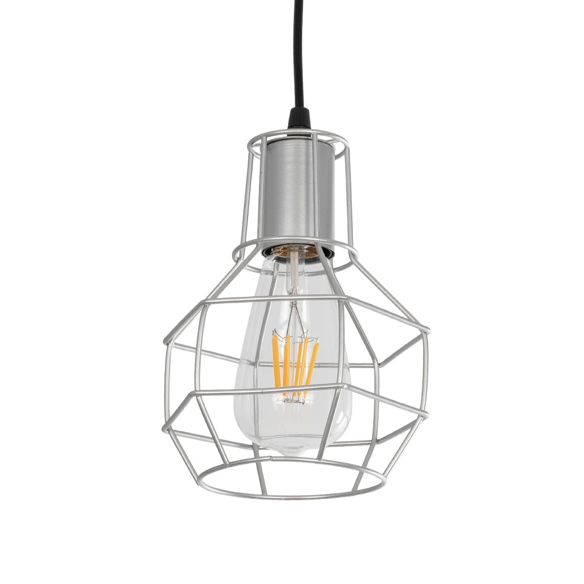 GLOBOSTAR® CAGE 00951 Vintage Κρεμαστό Φωτιστικό Οροφής με Ντουί 1 x E27 AC 220-240V IP20 - Ασημί - Μ15 x Π15 x Y21cm