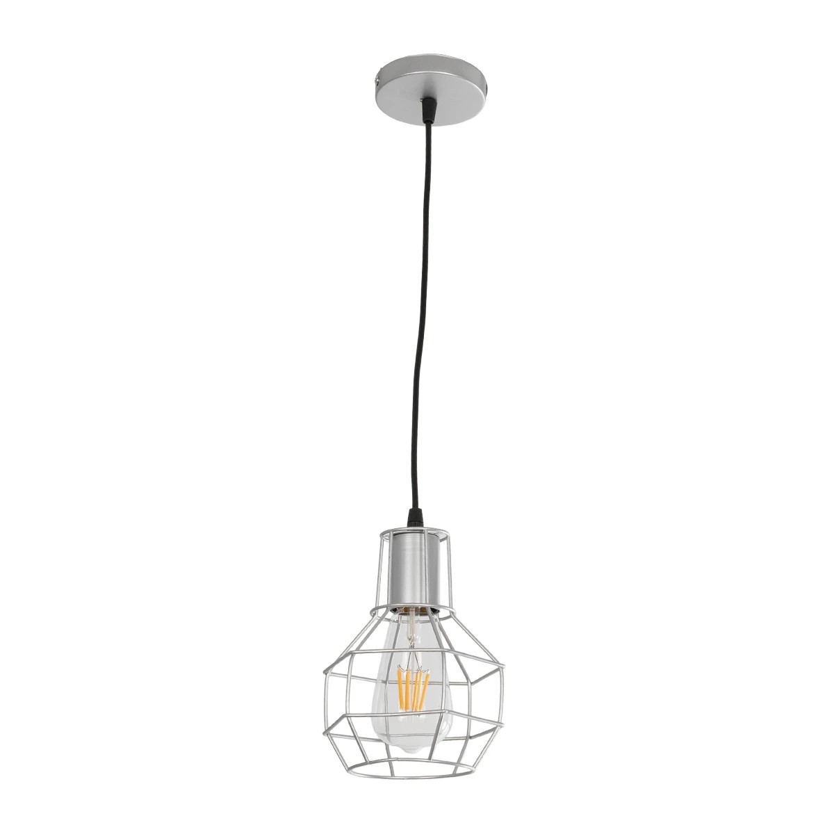 GLOBOSTAR® CAGE 00951 Vintage Κρεμαστό Φωτιστικό Οροφής με Ντουί 1 x E27 AC 220-240V IP20 - Ασημί - Μ15 x Π15 x Y21cm - Image 3