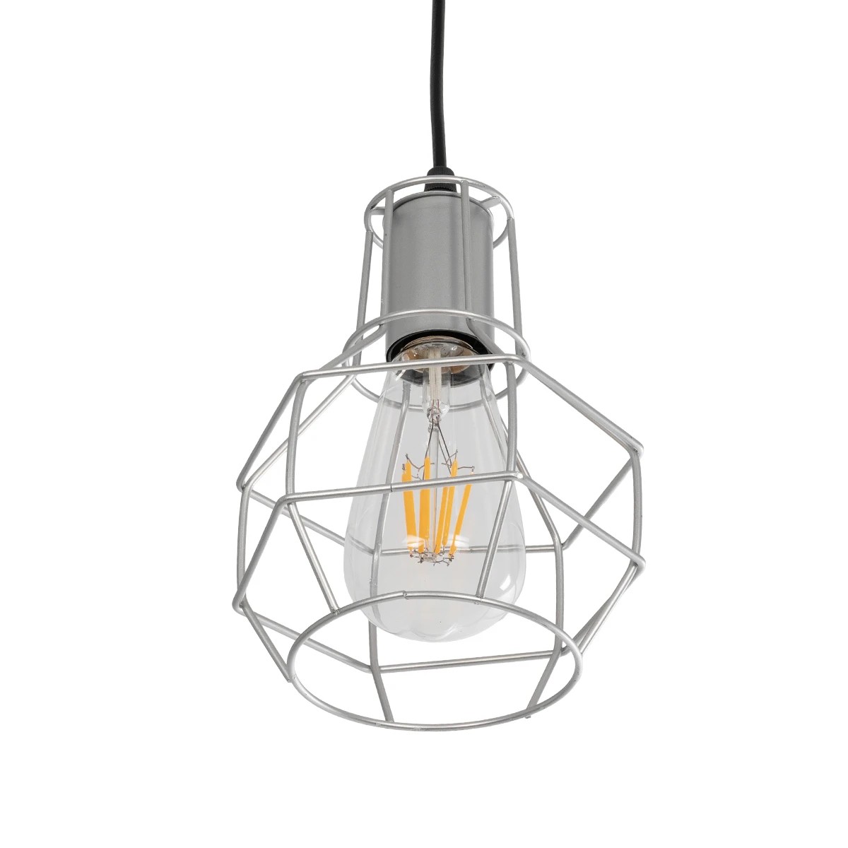 GLOBOSTAR® CAGE 00951 Vintage Κρεμαστό Φωτιστικό Οροφής με Ντουί 1 x E27 AC 220-240V IP20 - Ασημί - Μ15 x Π15 x Y21cm - Image 5