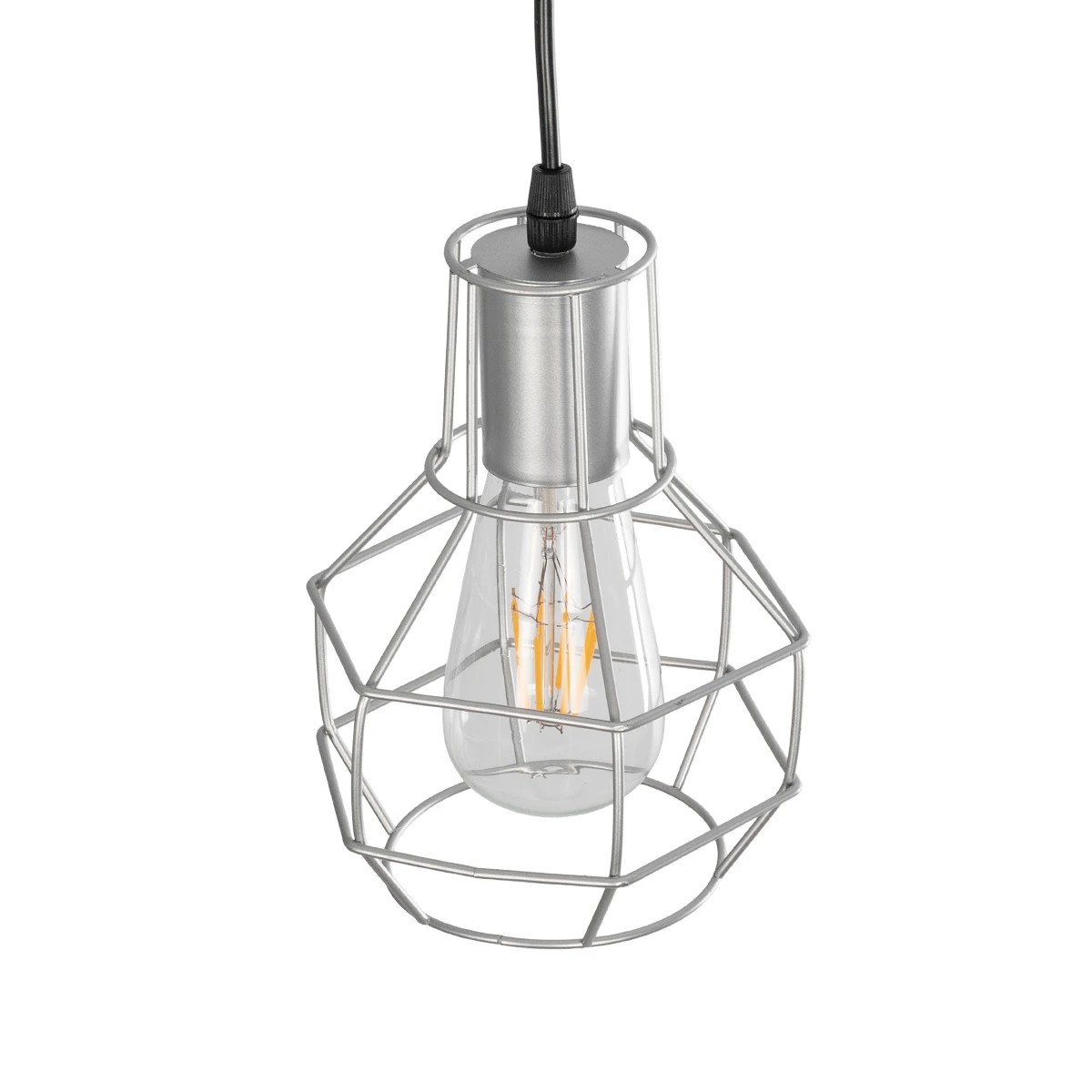 GLOBOSTAR® CAGE 00951 Vintage Κρεμαστό Φωτιστικό Οροφής με Ντουί 1 x E27 AC 220-240V IP20 - Ασημί - Μ15 x Π15 x Y21cm - Image 6