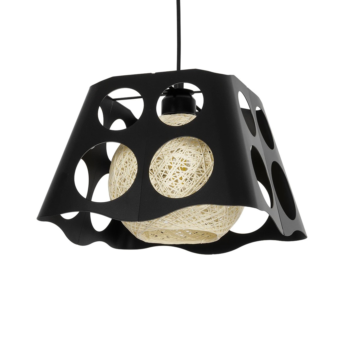 GLOBOSTAR® CARTER 00962 Μοντέρνο Κρεμαστό Φωτιστικό Οροφής με Ντουί 1 x E27 AC 220-240V IP20 - Μαύρο & Μπεζ - Μ28 x Π28 x Υ22cm