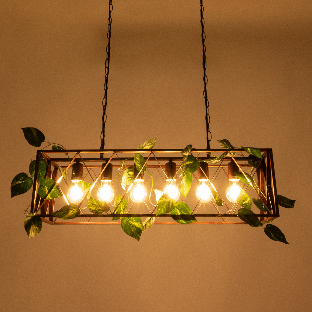 GLOBOSTAR® CLARITY 00963 Vintage Κρεμαστό Φωτιστικό Οροφής με Ντουί 6 x E27 AC 220-240V IP20 - Χάλκινο Εφέ Σκουριάς & Πράσινο - Μ78 x Π25 x Υ22cm - Image 3