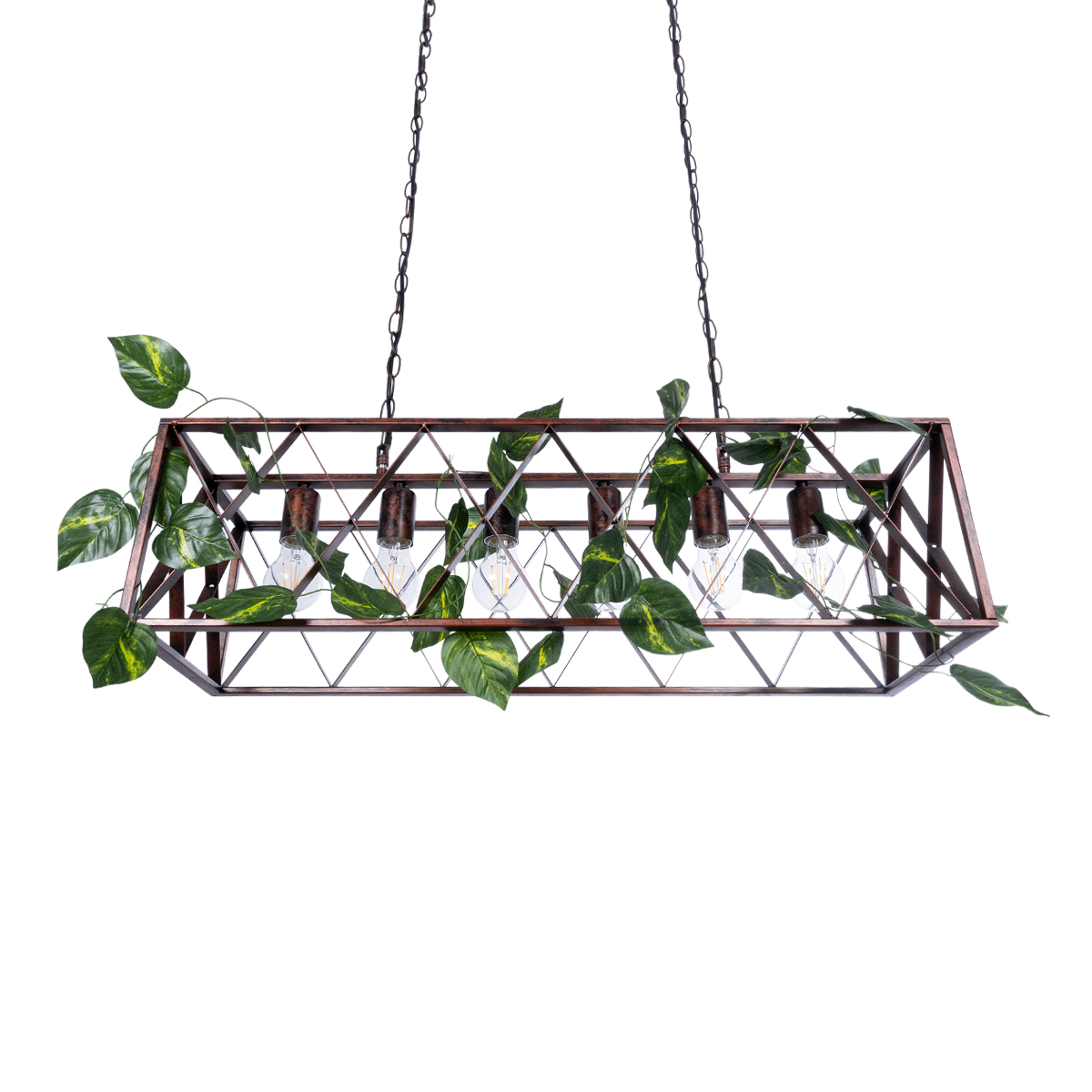 GLOBOSTAR® CLARITY 00963 Vintage Κρεμαστό Φωτιστικό Οροφής με Ντουί 6 x E27 AC 220-240V IP20 - Χάλκινο Εφέ Σκουριάς & Πράσινο - Μ78 x Π25 x Υ22cm - Image 6
