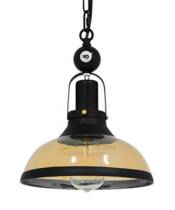 GLOBOSTAR® BILLIARD 00971 Vintage Κρεμαστό Φωτιστικό Οροφής με Ντουί 1 x E27 AC 220-240V IP20 - Mαύρο & Μελί - Μ25 x Π25 x Υ29cm