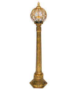 GloboStar® ETOILE 00985 Vintage Φωτιστικό Κολωνάκι Κήπου Μονόφωτο 1 x E27 Μπρονζέ Χρυσό Μεταλλικό Πλέγμα με Μελί Γυάλινη Μπάλα D18 x H102cm