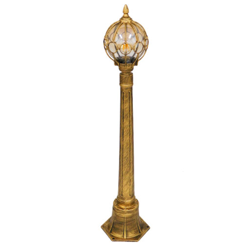 GloboStar® ETOILE 00985 Vintage Φωτιστικό Κολωνάκι Κήπου Μονόφωτο 1 x E27 Μπρονζέ Χρυσό Μεταλλικό Πλέγμα με Μελί Γυάλινη Μπάλα D18 x H102cm