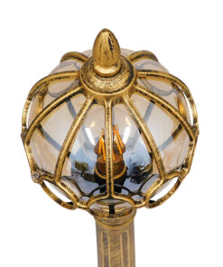 GloboStar® ETOILE 00985 Vintage Φωτιστικό Κολωνάκι Κήπου Μονόφωτο 1 x E27 Μπρονζέ Χρυσό Μεταλλικό Πλέγμα με Μελί Γυάλινη Μπάλα D18 x H102cm