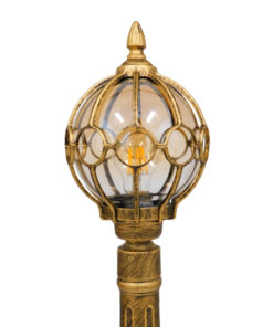 GloboStar® ETOILE 00985 Vintage Φωτιστικό Κολωνάκι Κήπου Μονόφωτο 1 x E27 Μπρονζέ Χρυσό Μεταλλικό Πλέγμα με Μελί Γυάλινη Μπάλα D18 x H102cm