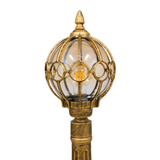 GloboStar® ETOILE 00985 Vintage Φωτιστικό Κολωνάκι Κήπου Μονόφωτο 1 x E27 Μπρονζέ Χρυσό Μεταλλικό Πλέγμα με Μελί Γυάλινη Μπάλα D18 x H102cm