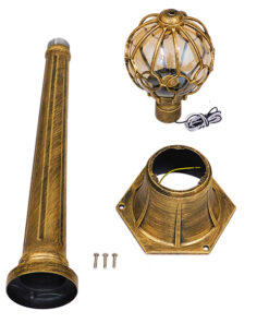 GloboStar® ETOILE 00985 Vintage Φωτιστικό Κολωνάκι Κήπου Μονόφωτο 1 x E27 Μπρονζέ Χρυσό Μεταλλικό Πλέγμα με Μελί Γυάλινη Μπάλα D18 x H102cm