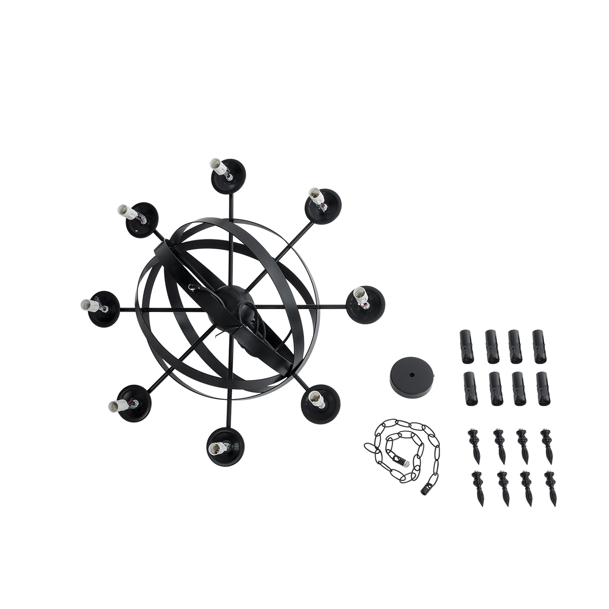 GLOBOSTAR® ESTELLE 01003 Vintage Κρεμαστό Φωτιστικό Οροφής με Ντουί 8 x E14 AC 220-240V IP20 - Μαύρο - Μ65 x Π65 x Y50cm - Image 12