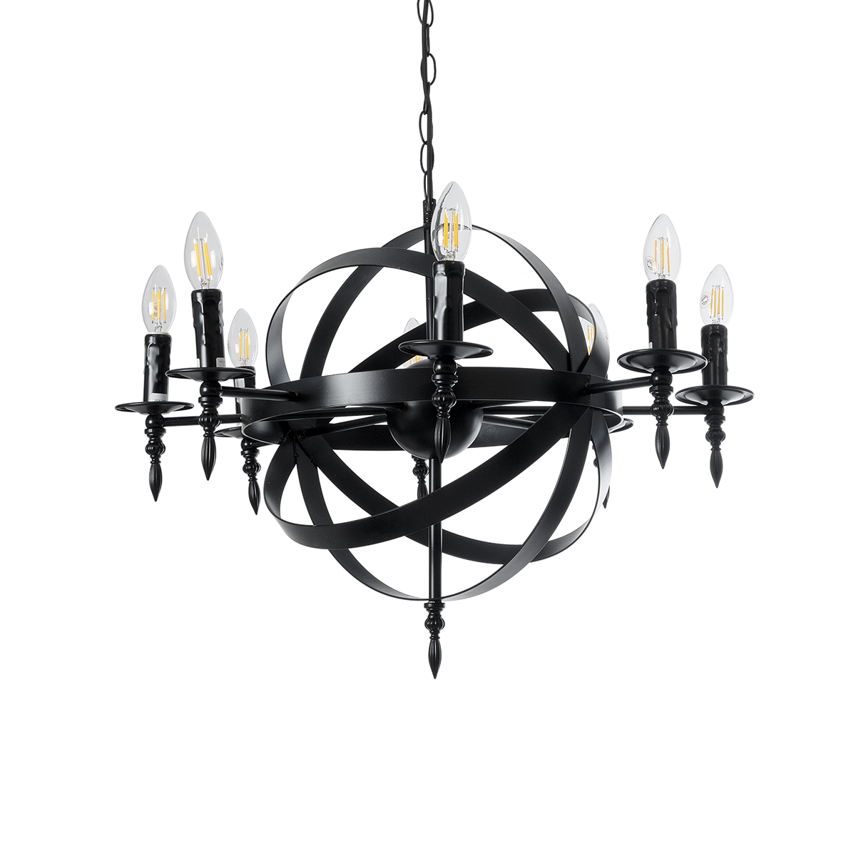 GLOBOSTAR® ESTELLE 01003 Vintage Κρεμαστό Φωτιστικό Οροφής με Ντουί 8 x E14 AC 220-240V IP20 - Μαύρο - Μ65 x Π65 x Y50cm - Image 2