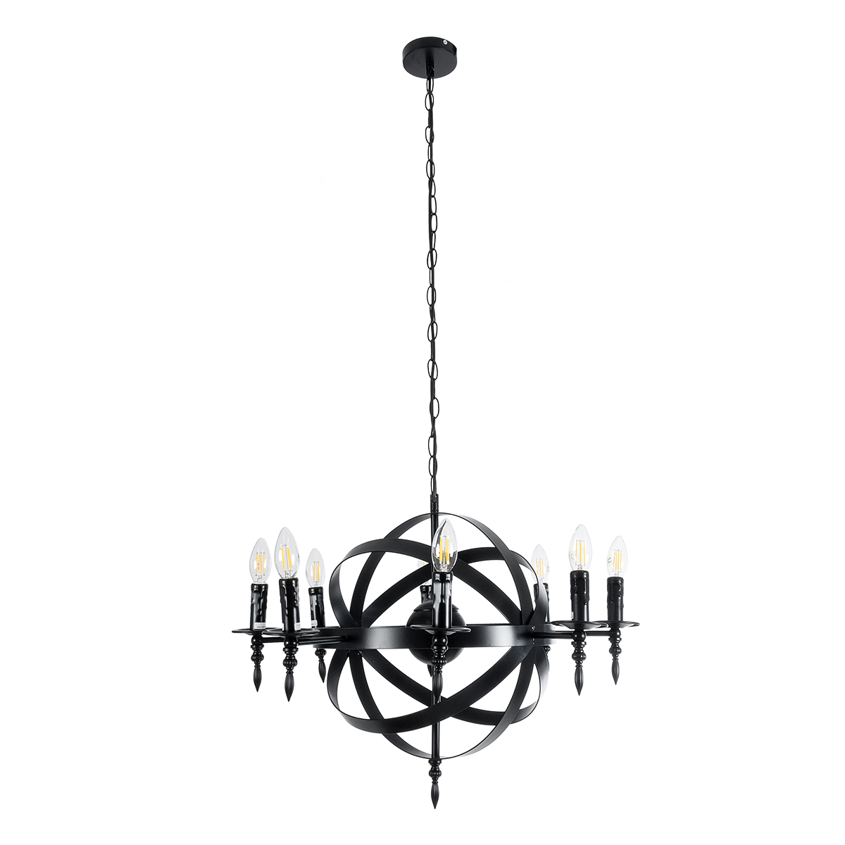 GLOBOSTAR® ESTELLE 01003 Vintage Κρεμαστό Φωτιστικό Οροφής με Ντουί 8 x E14 AC 220-240V IP20 - Μαύρο - Μ65 x Π65 x Y50cm - Image 4
