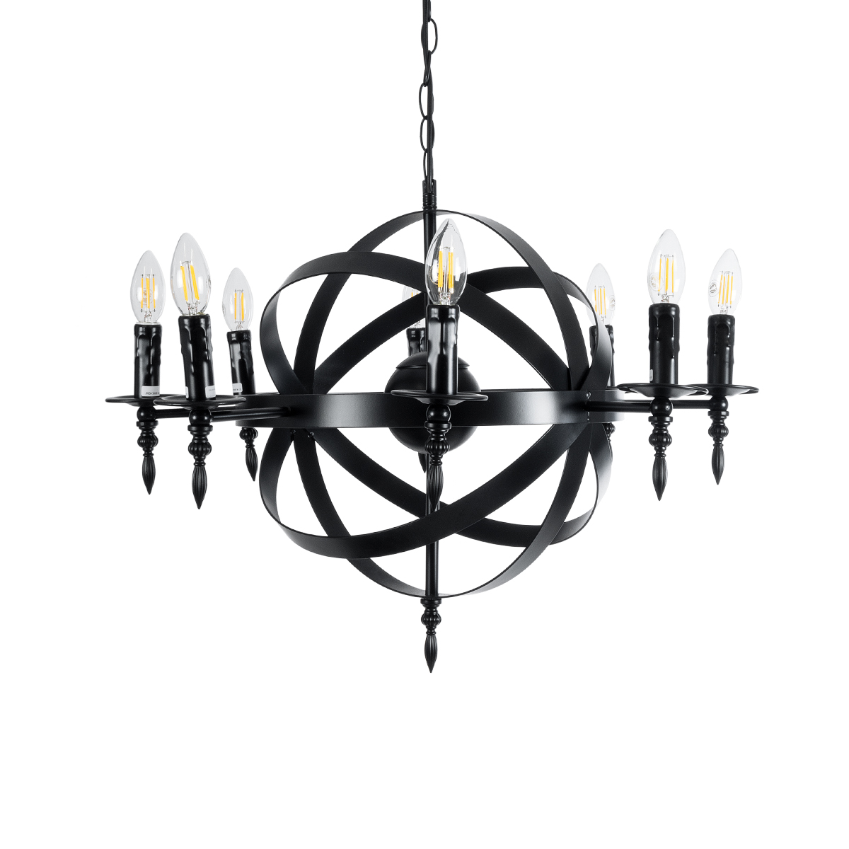 GLOBOSTAR® ESTELLE 01003 Vintage Κρεμαστό Φωτιστικό Οροφής με Ντουί 8 x E14 AC 220-240V IP20 - Μαύρο - Μ65 x Π65 x Y50cm - Image 5