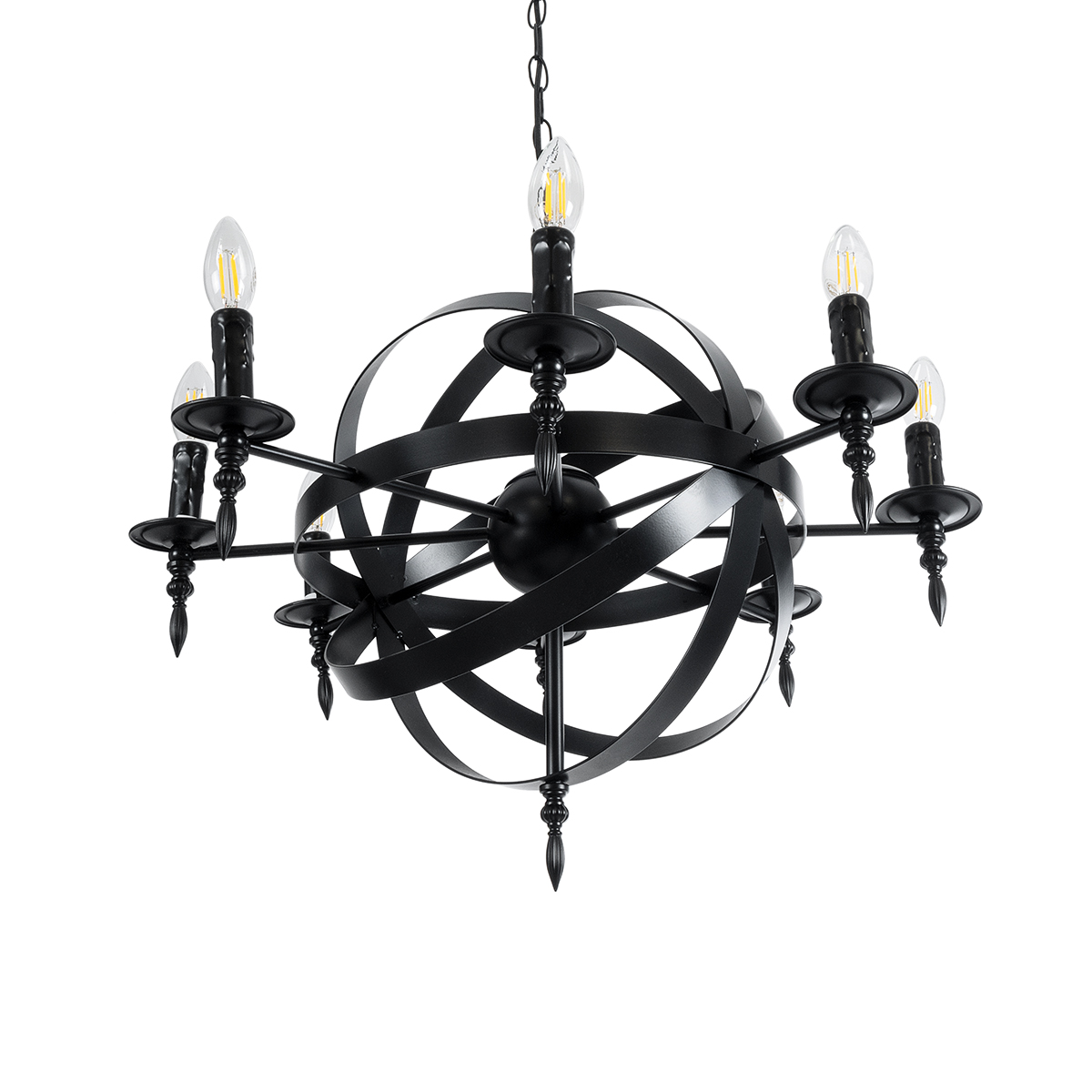 GLOBOSTAR® ESTELLE 01003 Vintage Κρεμαστό Φωτιστικό Οροφής με Ντουί 8 x E14 AC 220-240V IP20 - Μαύρο - Μ65 x Π65 x Y50cm - Image 6