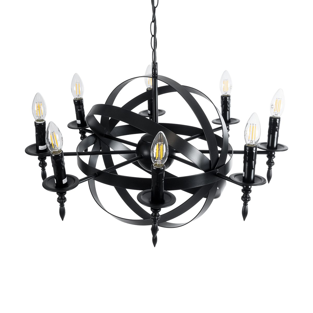 GLOBOSTAR® ESTELLE 01003 Vintage Κρεμαστό Φωτιστικό Οροφής με Ντουί 8 x E14 AC 220-240V IP20 - Μαύρο - Μ65 x Π65 x Y50cm - Image 7