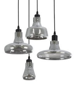 GLOBOSTAR® FEMINE 01011 Μοντέρνο Κρεμαστό Φωτιστικό Οροφής με Ντουί 4 x E27 AC 220-240V IP20 - Γκρι & Μαύρο - Μ70 x Π70 x Y24.5cm - Σετ 4 Τεμαχίων
