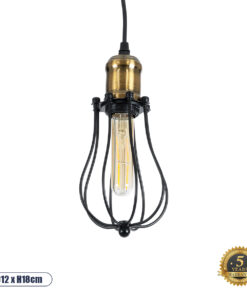 GLOBOSTAR® CAMBER 01016 Vintage Κρεμαστό Φωτιστικό Οροφής με Ντουί 1 x E27 AC 220-240V IP20 - Μαύρο & Χρυσό - Μ12 x Π12 x Υ18cm