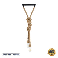 GLOBOSTAR® ROPE 01019 Boho Κρεμαστό Φωτιστικό Οροφής με Ντουί 2 x E27 AC 220-240V IP20 - Μπεζ - Μ38 x Π3.5 x Υ200cm