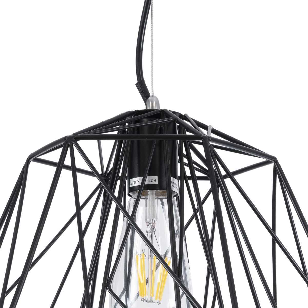 GLOBOSTAR® GRID 01022 Vintage Κρεμαστό Φωτιστικό Οροφής με Ντουί 1 x E27 AC 220-240V IP20 - Μαύρο - Μ40 x Π40 x Υ33cm - Image 8