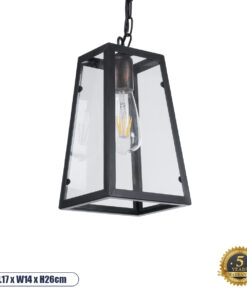 GLOBOSTAR® LIMA 01040 Vintage Κρεμαστό Φωτιστικό Οροφής με Ντουί 1 x E27 AC 220-240V IP20 - Μαύρο & Διάφανο - Μ17 x Π14 x Υ26cm