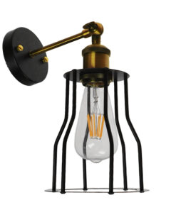 GLOBOSTAR® CATEL 01054 Vintage Φωτιστικό Τοίχου - Απλίκα με Ντουί 1 x E27 AC 220-240V IP20 - Μαύρο & Χρυσό - Μ15 x Π26 x Υ31cm