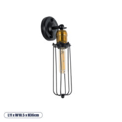GLOBOSTAR® CATEL 01055 Vintage Φωτιστικό Τοίχου - Απλίκα με Ντουί 1 x E27 AC 220-240V IP20 - Μαύρο & Χρυσό - Μ11 x Π10.5 x Υ36cm