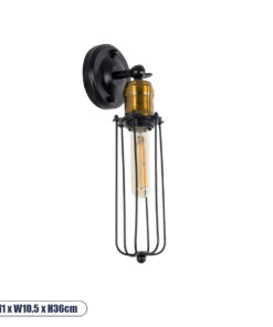 GLOBOSTAR® CATEL 01055 Vintage Φωτιστικό Τοίχου - Απλίκα με Ντουί 1 x E27 AC 220-240V IP20 - Μαύρο & Χρυσό - Μ11 x Π10.5 x Υ36cm