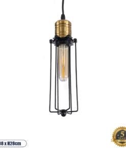 GLOBOSTAR® KLECE 01057 Vintage Κρεμαστό Φωτιστικό Οροφής με Ντουί 1 x E27 AC 220-240V IP20 - Μαύρο & Χρυσό - Μ8 x Π8 x Υ28cm