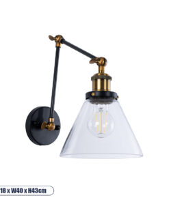 GLOBOSTAR® BINGLEY 01068 Vintage Φωτιστικό Τοίχου - Απλίκα με Ντουί 1 x E27 AC 220-240V IP20 - Διάφανο & Χρυσό - Μ18 x Π40 x Υ43cm