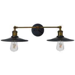 GLOBOSTAR® MINIMALL 01069 Vintage Φωτιστικό Τοίχου - Απλίκα με Ντουί 2 x E27 AC 220-240V IP20 - Μαύρο & Χρυσό - Μ30 x Π60 x Υ18cm