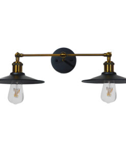GLOBOSTAR® MINIMALL 01069 Vintage Φωτιστικό Τοίχου - Απλίκα με Ντουί 2 x E27 AC 220-240V IP20 - Μαύρο & Χρυσό - Μ30 x Π60 x Υ18cm