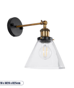 GLOBOSTAR® BINGLEY 01074 Vintage Φωτιστικό Τοίχου - Απλίκα με Ντουί 1 x E27 AC 220-240V IP20 - Διάφανο & Χρυσό - Μ18 x Π28 x Υ25cm