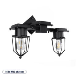 GLOBOSTAR® TORO 01079 Vintage Φωτιστικό Τοίχου - Απλίκα με Ντουί 2 x E27 AC 220-240V IP20 - Μαύρο - Μ44 x Π33 x Υ21cm