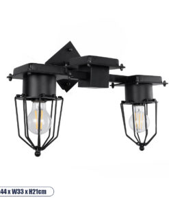 GLOBOSTAR® TORO 01079 Vintage Φωτιστικό Τοίχου - Απλίκα με Ντουί 2 x E27 AC 220-240V IP20 - Μαύρο - Μ44 x Π33 x Υ21cm