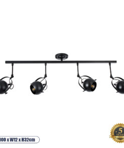 GLOBOSTAR® CANNES 01082 Μοντέρνο Φωτιστικό Οροφής με Ντουί 4 x E27 AC 220-240V IP20 - Μαύρο - Μ108 x Π12 x Υ48cm
