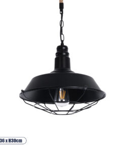 GLOBOSTAR® CRANE 01109 Vintage Κρεμαστό Φωτιστικό Οροφής με Ντουί 1 x E27 AC 220-240V IP20 - Μαύρο & Μπεζ - Μ36 x Π36 x Υ30cm