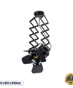 GLOBOSTAR® BROADWAY 01140 Vintage Φωτιστικό Οροφής με Ντουί 1 x E27 AC 220-240V IP20 - Μαύρο - Μ28 x Π25 x Υ100cm