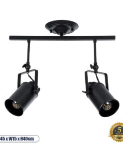 GLOBOSTAR® HOLLYWOOD 01154 Vintage Φωτιστικό Οροφής με Ντουί 2 x E27 AC 220-240V IP20 - Μαύρο - Μ45 x Π15 x Υ40cm