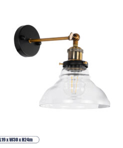 GLOBOSTAR® BINGLEY 01159 Vintage Φωτιστικό Τοίχου - Απλίκα με Ντουί 1 x E27 AC 220-240V IP20 - Διάφανο & Χρυσό - Μ19 x Π30 x Υ24cm