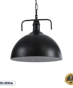 GLOBOSTAR® LARKIN 01175 Vintage Κρεμαστό Φωτιστικό Οροφής με Ντουί 1 x E27 AC 220-240V IP20 - Μαύρο - Μ30 x Π30 x Y28cm