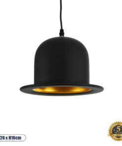 GLOBOSTAR® CHARLO 01214 Vintage Κρεμαστό Φωτιστικό Οροφής με Ντουί 1 x E27 AC 220-240V IP20 - Μαύρο & Χρυσό - Μ26 x Π26 x Υ16cm