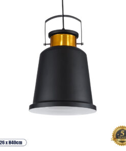 GLOBOSTAR® NUNZIATA 01236 Vintage Κρεμαστό Φωτιστικό Οροφής με Ντουί 1 x E27 AC 220-240V IP20 - Μαύρο & Χρυσό - Μ26 x Π26 x Υ40cm