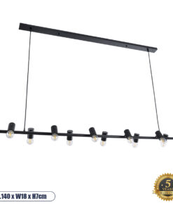 GLOBOSTAR® ALFREDA 01242 Μοντέρνο Κρεμαστό Φωτιστικό Οροφής με Ντουί 10 x E27 AC 220-240V IP20 - Μαύρο - Μ140 x Π18 x Υ7cm