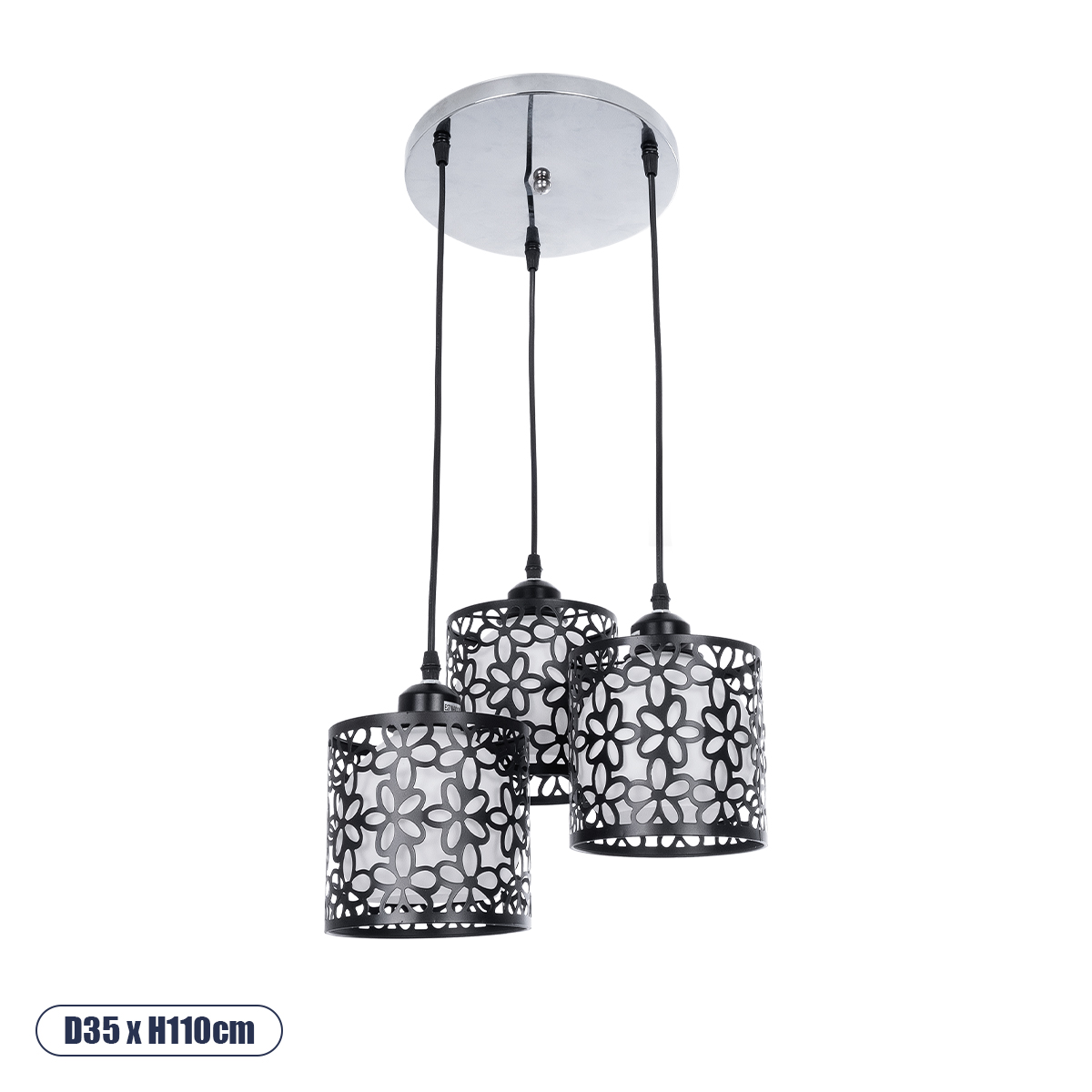 GLOBOSTAR® RAINELDA 01246 Μοντέρνο Κρεμαστό Φωτιστικό Οροφής με Ντουί 3 x E27 AC 220-240V IP20 - Μαύρο & Λευκό - Μ35 x Π35 x Υ110cm